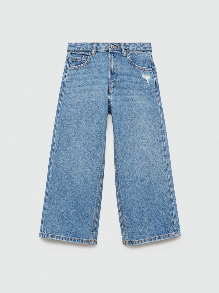 Mango Blue 100% Cotton Culotte Jeans - Image 1 of 3 Mango Blue 100% Cotton Culotte Jeans - Image 1 of 3