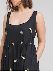 Simply Be Black Poplin Pineapple Embroidered Midi Dress - Image 4 of 4