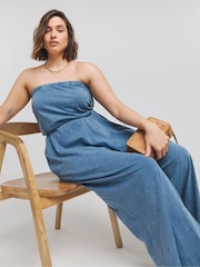 Simply Be Blue Acid Wash Jersey Bandeau 100% Cotton Jumpsuit - Image 1 of 5