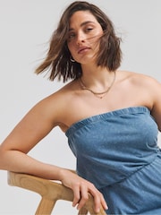 Simply Be Blue Acid Wash Jersey Bandeau 100% Cotton Jumpsuit - Image 4 of 5