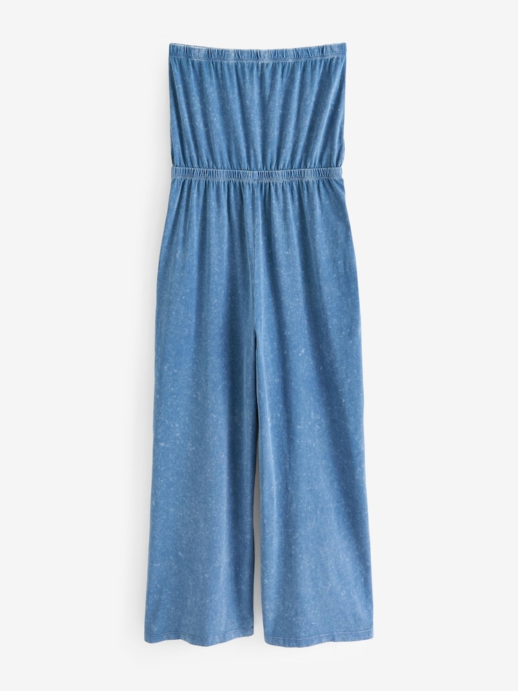 Simply Be Blue Acid Wash Jersey Bandeau 100% Cotton Jumpsuit - Image 5 of 5