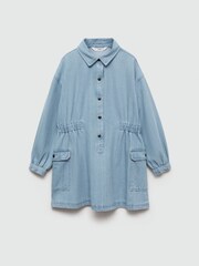 Mango Blue Girls Denim Button Down 100% Cotton Shirt Dress - Image 1 of 4