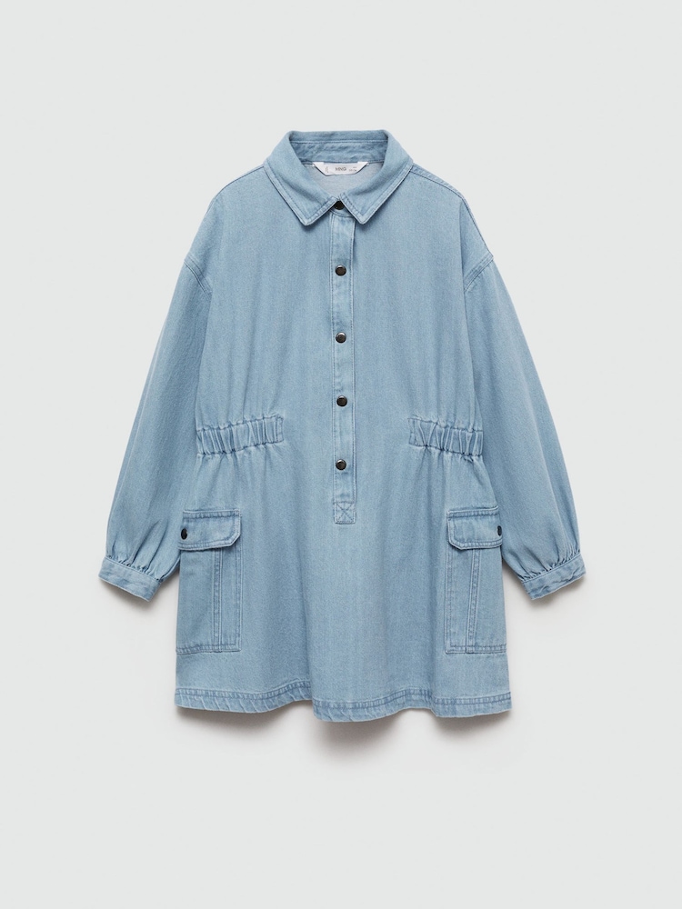Mango Blue Girls Denim Button Down 100% Cotton Shirt Dress - Image 1 of 4