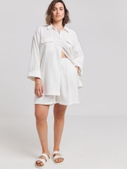 Simply Be White Cheesecloth Double Pocket Oversized 100% Cotton Shirt - Image 3 of 4