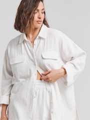 Simply Be White Cheesecloth Double Pocket Oversized 100% Cotton Shirt - Image 4 of 4