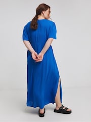 Simply Be Blue Crinkle Button up Maxi Dress - Image 2 of 4