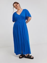 Simply Be Blue Crinkle Button up Maxi Dress - Image 3 of 4