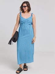 Simply Be Blue Tie Front Midi Dress - Image 1 of 4