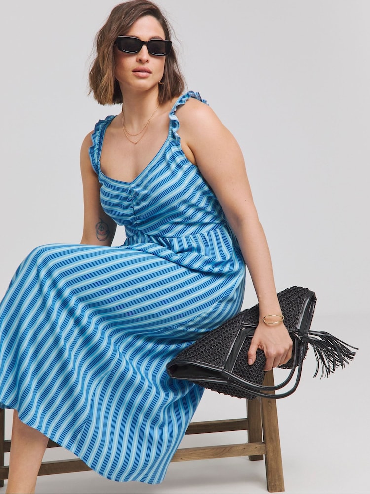 Simply Be Blue Tie Front Midi Dress - Image 2 of 4