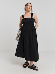 Simply Be Black 100% Cotton Poplin Apron Dress - Image 1 of 4