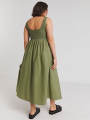 Simply Be Green Shirred Poplin Apron 100% Cotton Dress - Image 2 of 4
