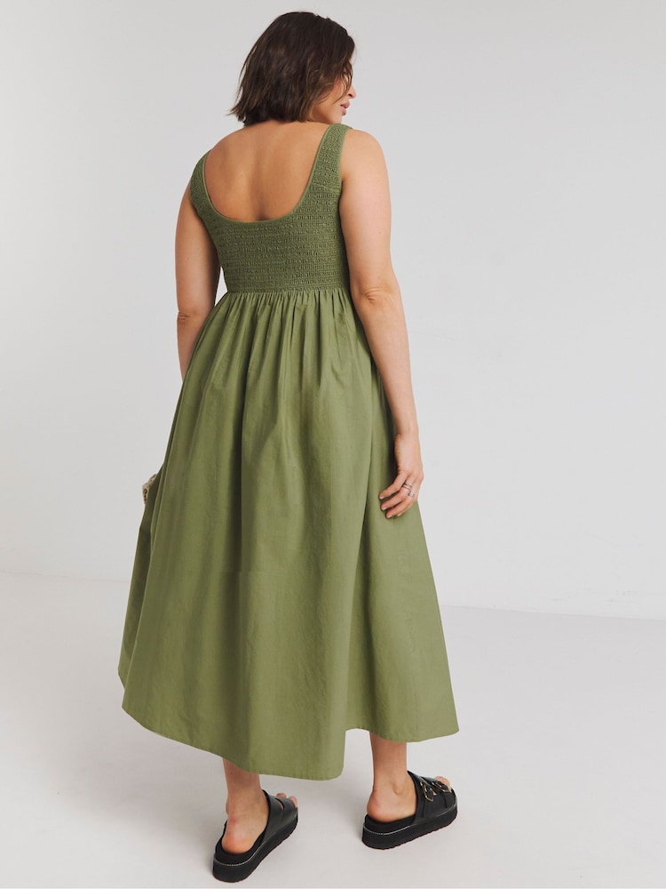 Simply Be Green Shirred Poplin Apron 100% Cotton Dress - Image 2 of 4