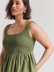 Simply Be Green Shirred Poplin Apron 100% Cotton Dress - Image 4 of 4