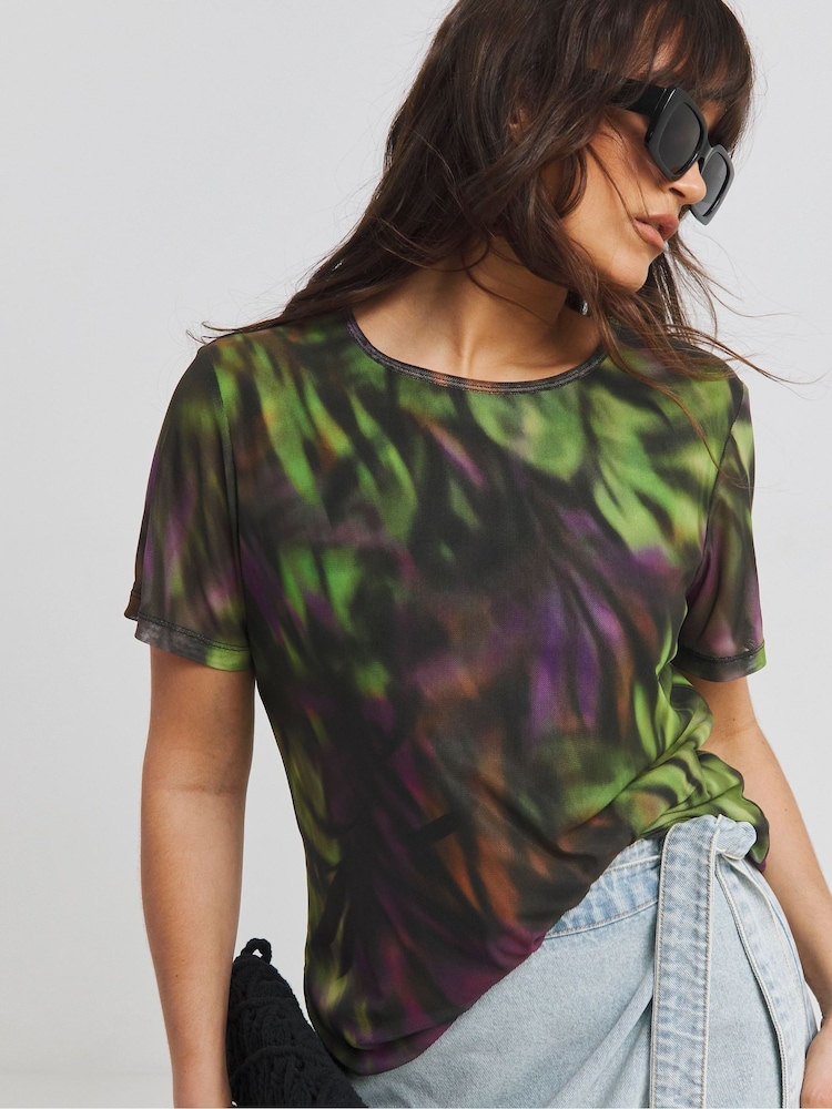 Simply Be Black Printed Lined Mesh Top - Image 1 of 1 Simply Be Black Printed Lined Mesh Top - Image 1 of 1