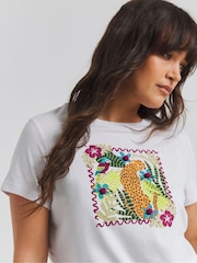 Simply Be White Cheetah Embellished T-Shirt With Linen - Image 1 of 4