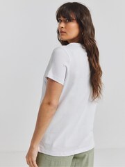 Simply Be White Cheetah Embellished T-Shirt With Linen - Image 2 of 4