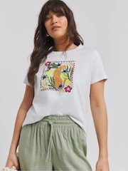 Simply Be White Cheetah Embellished T-Shirt With Linen - Image 3 of 4