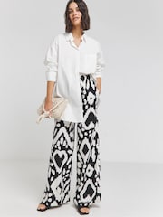 Simply Be Black & White Tie Waist Linen Wide Leg Trousers - Image 1 of 4