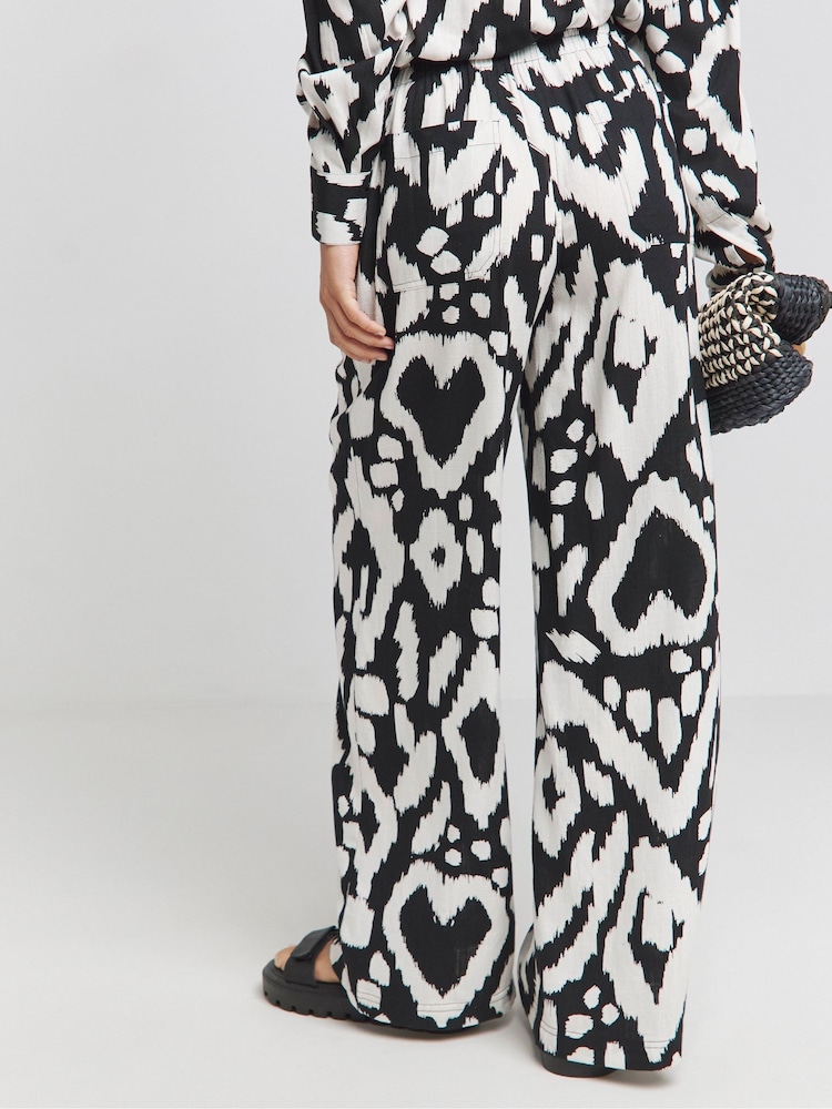 Simply Be Black & White Tie Waist Linen Wide Leg Trousers - Image 2 of 4