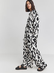 Simply Be Black & White Tie Waist Linen Wide Leg Trousers - Image 3 of 4