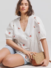Simply Be Embroidered V-Neck Poplin Puff Sleeve Blouse - Bild 1 von 5