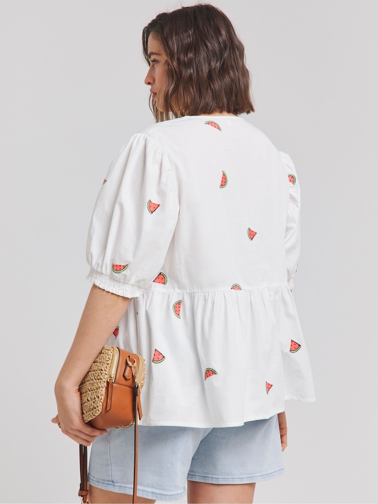 Simply Be Embroidered V-Neck Poplin Puff Sleeve Blouse - Bild 2 von 5