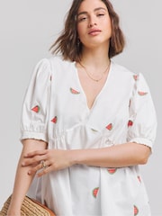 Simply Be Embroidered V-Neck Poplin Puff Sleeve Blouse - Bild 4 von 5