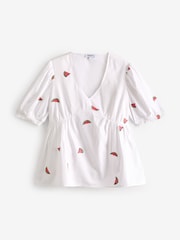 Simply Be Embroidered V-Neck Poplin Puff Sleeve Blouse - Bild 5 von 5