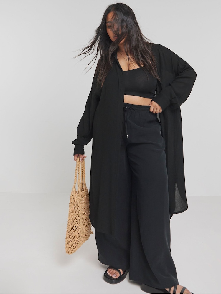 Simply Be Black Longline Crinkle Shirt - Image 1 of 4