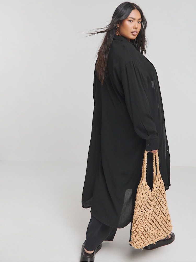 Simply Be Black Longline Crinkle Shirt - Image 2 of 4