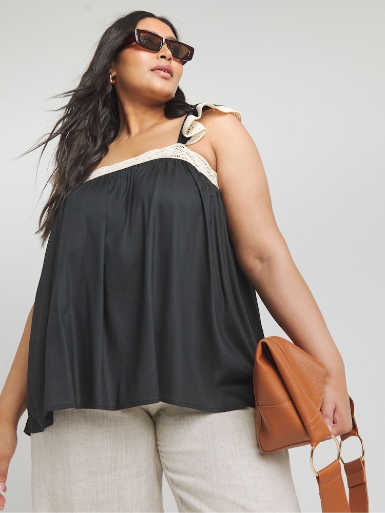 Simply Be Black Crochet Trim Cami - Image 1 of 5