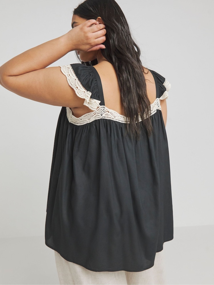 Simply Be Black Crochet Trim Cami - Image 2 of 5 Simply Be Black Crochet Trim Cami - Image 2 of 5