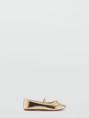 Mango Gold Metallic Strip Ballerinas - Image 1 of 5