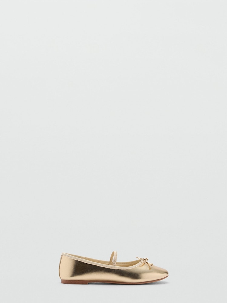 Mango Gold Metallic Strip Ballerinas - Image 1 of 5