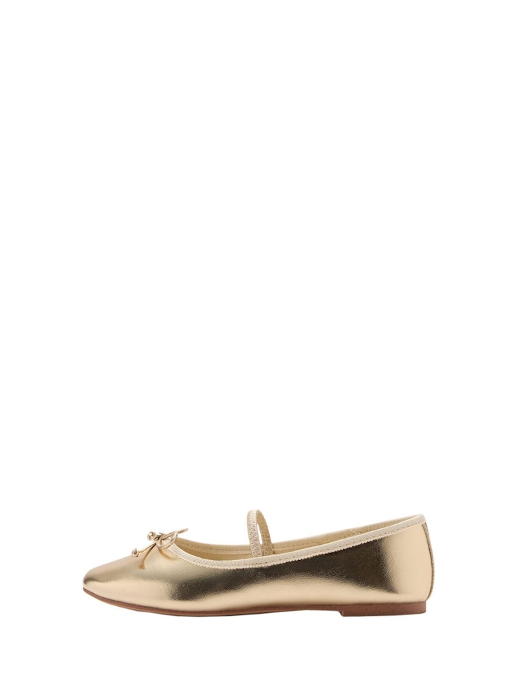Mango Gold Metallic Strip Ballerinas - Image 2 of 5