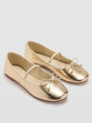 Mango Gold Metallic Strip Ballerinas - Image 3 of 5