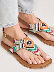 Simply Be Multi Extra Wide Fit Beaded Toe Post Flat Sandals - Image 1 of 4