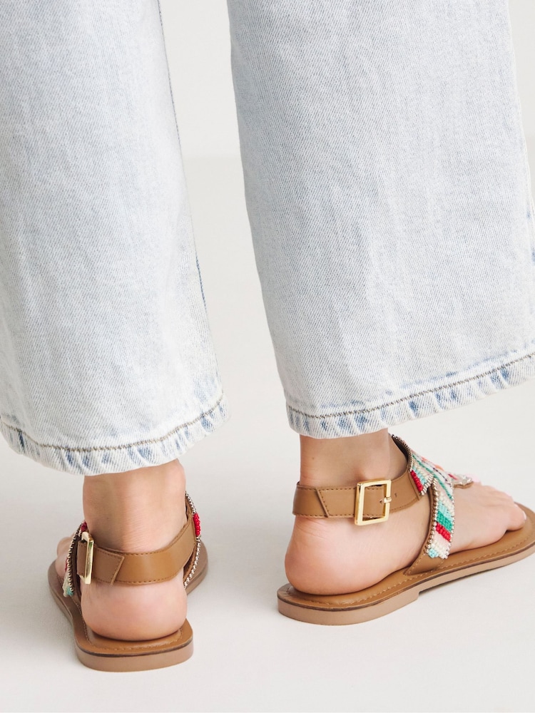 Simply Be Multi Extra Wide Fit Beaded Toe Post Flat Sandals - Image 2 of 4