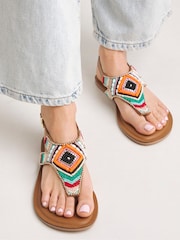 Simply Be Multi Extra Wide Fit Beaded Toe Post Flat Sandals - Image 3 of 4