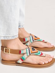 Simply Be Multi Extra Wide Fit Beaded Toe Post Flat Sandals - Image 4 of 4