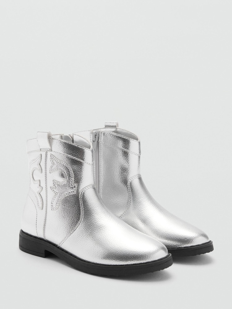 Mango Silver Zipped Metallic Boots - Image 2 of 4