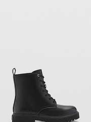 Mango Black Lace-Up Leather Boots - Image 1 of 6