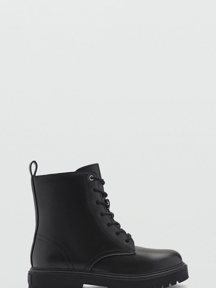 Mango Black Lace-Up Leather Boots - Image 1 of 6