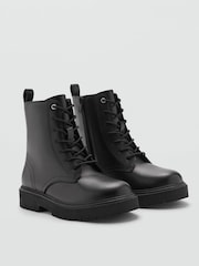 Mango Black Lace-Up Leather Boots - Image 2 of 6
