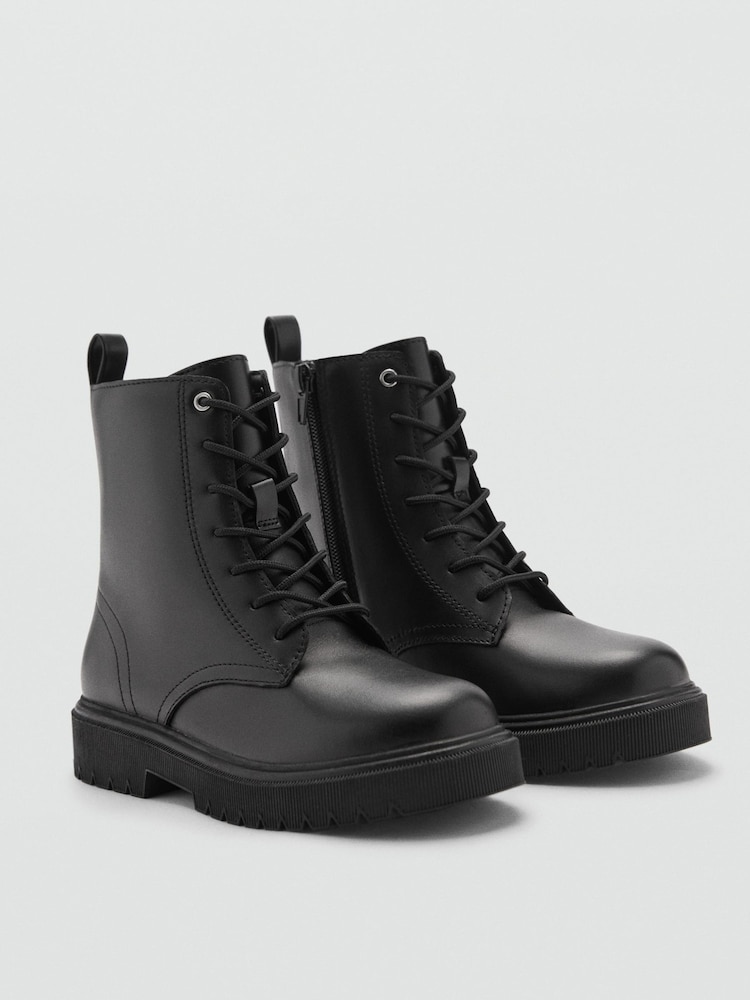Mango Black Lace-Up Leather Boots - Image 2 of 6