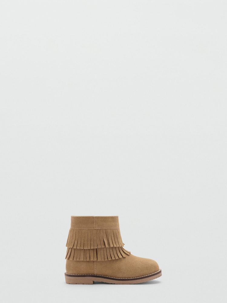 Mango Brown Fringed Leather Boots - Image 1 of 1