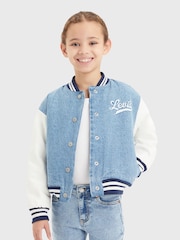 Levi's® Blue 100% Cotton Varsity Denim Logo Bomber Jacket With Tipping Detail - Image 1 of 7