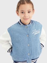 Levi's® Blue 100% Cotton Varsity Denim Logo Bomber Jacket With Tipping Detail - Image 3 of 7