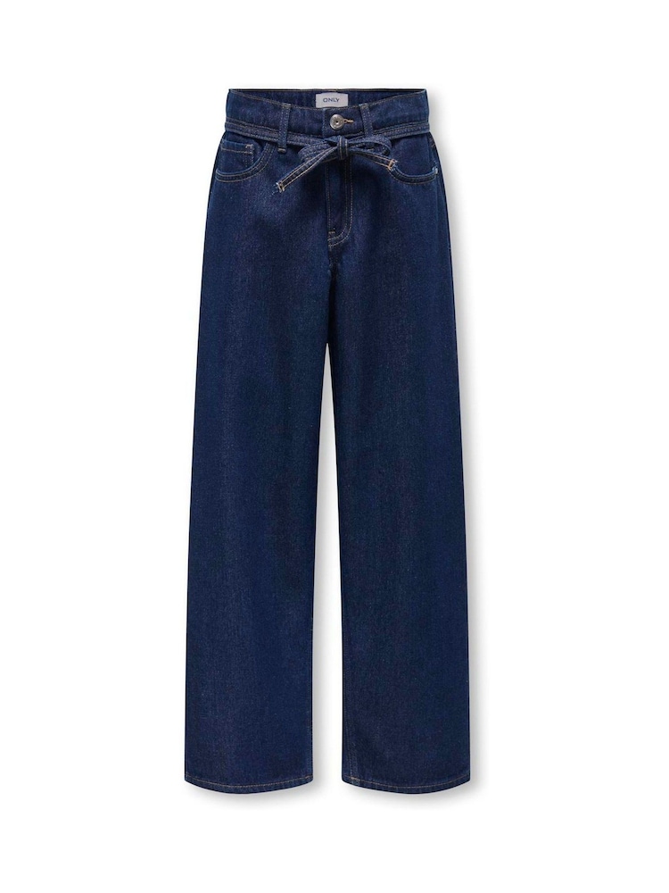 ONLY KIDS Calça jeans infantil de cintura regular e perna reta com cinto de amarrar. - Imagem 1 de 3 ONLY KIDS Calça jeans infantil de cintura regular e perna reta com cinto de amarrar. - Imagem 1 de 3