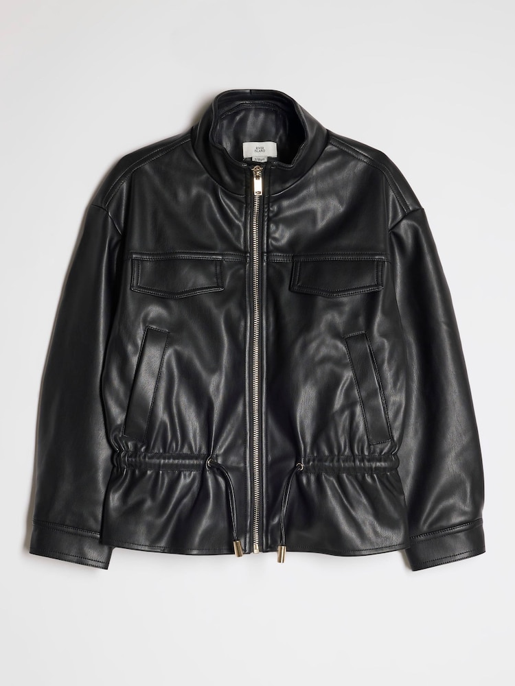 Қара - River Island жасанды былғарыдан жасалған Peplum Bomber күртеше - 4суретінің 1 суреті